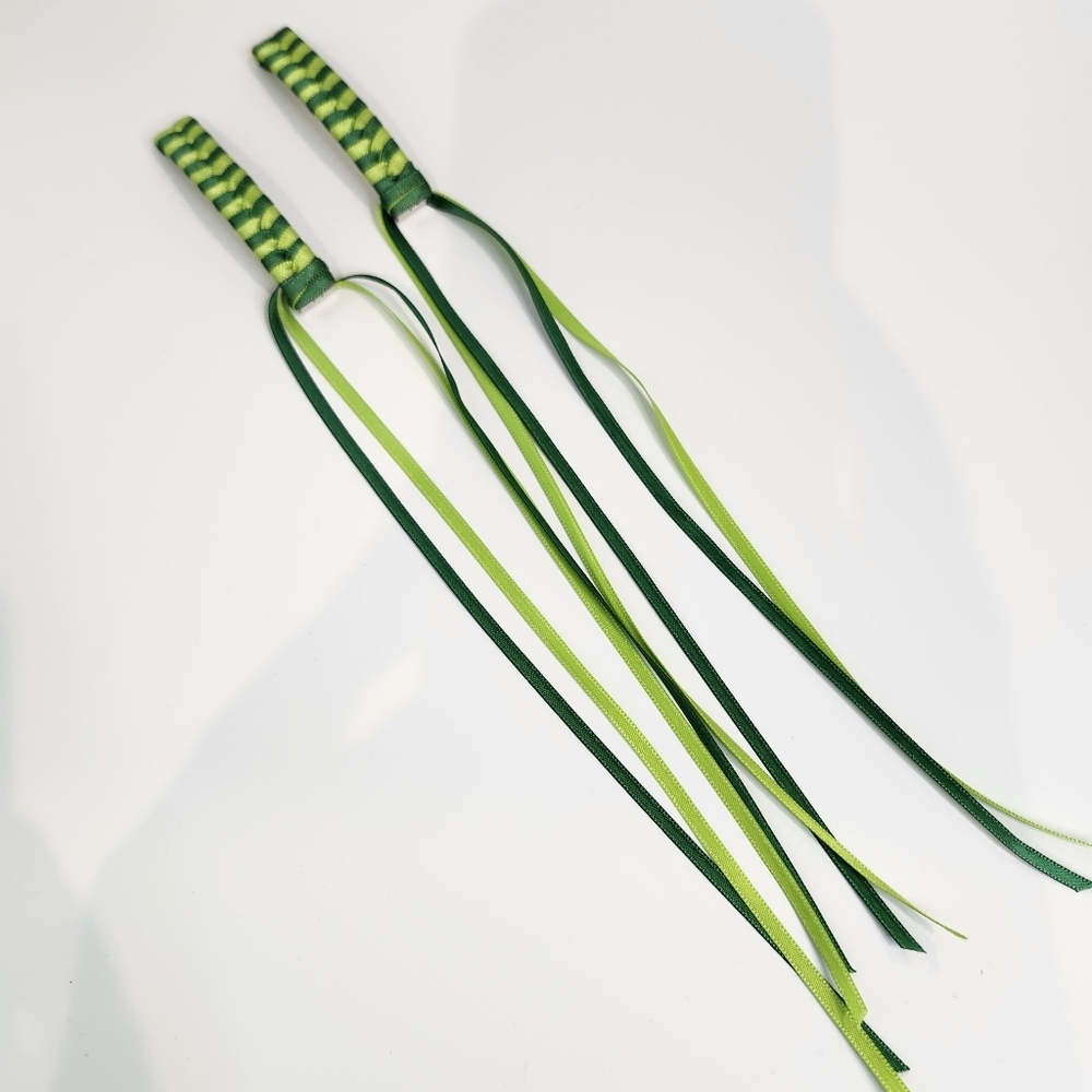 Multi-Green Ribbon Barrette Set of 2 Retro 80s Vintage St. Patrick's Day Irish - Picture 2 of 7